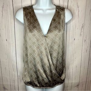 Ann Taylor Top Women’s Small Brown Faux Wrap V-Neck Sleeveless Bubble Hem